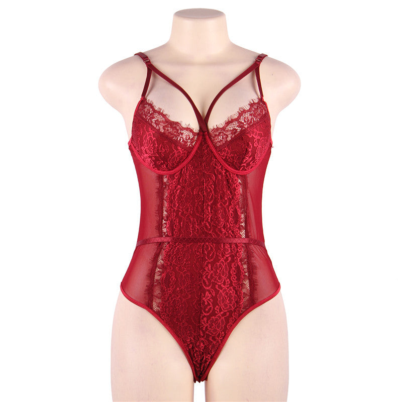Plus Size Jumpsuit Sexy Lace Sling Crotch Snap Wave Undershirt