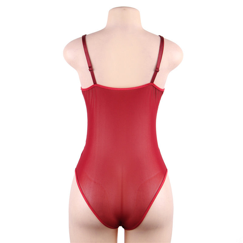 Plus Size Jumpsuit Sexy Lace Sling Crotch Snap Wave Undershirt