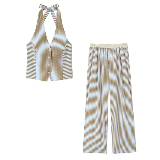 Women Spring Clothing Hanging Collar Vest Top Trousers Sets