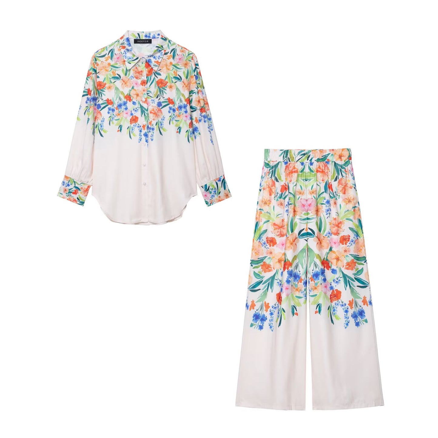 Casual Floral Print Women Shirts Pants Suit Holiday Suit