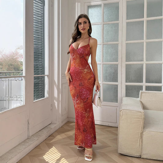 Sexy Print Holiday Dress Summer Sexy Sling Women Clothing